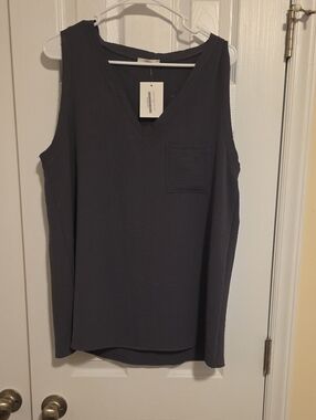 JODIFL V-Neck Sleeveless Pocket Tank - Charcoal Gray